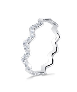 Wave Shape with CZ Crystal Silver Ring NSR-4049